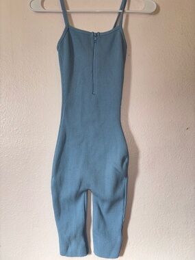 Pretty Knit Womanโs Light Blue Ribbed Romper, Size S
